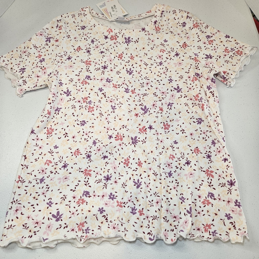 LuLaRoe Kelly Crew Neck Ribbed Tee Large Floral